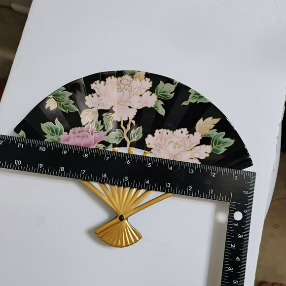 Fitz & Floyd Cloisonne Peony Black Porcelain Plate Fan Shaped Japan Ceramic Gold - Picture 5 of 9